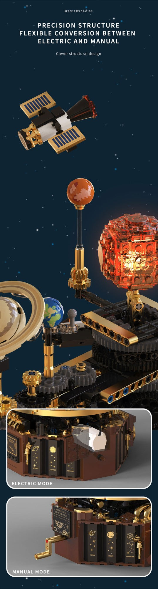 Electric solar system Model building blocks Space Exploration Learning equipment Assembling toy rotatable gift for child student