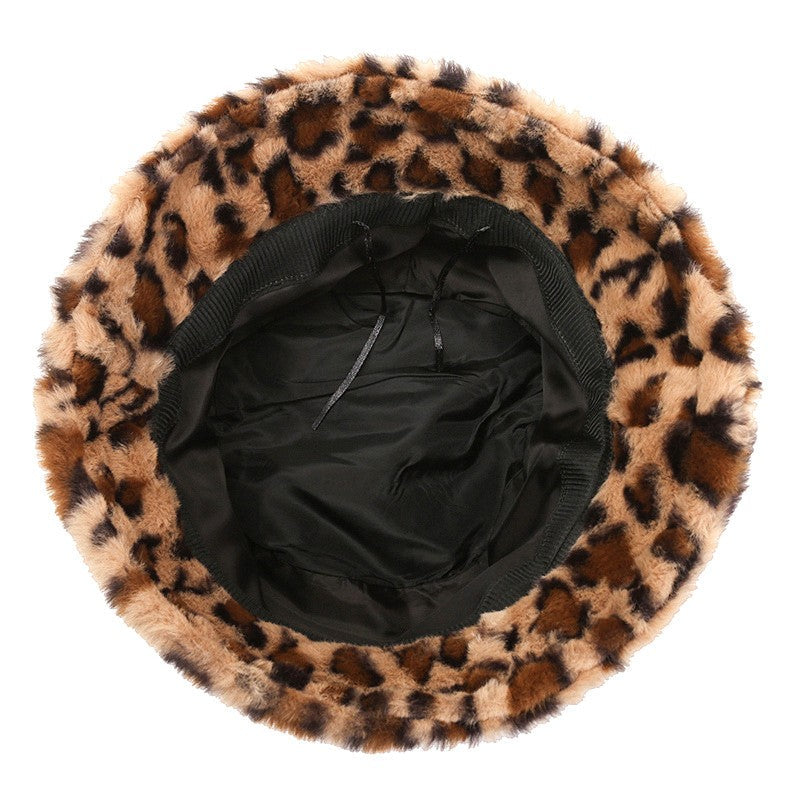 Winter Bucket Hat Leopard Faux Fur Fluffy Bucket Hats Women Outdoor Warm Sun Hat Soft Furry Fisherman Cap Girl Fashion Panama