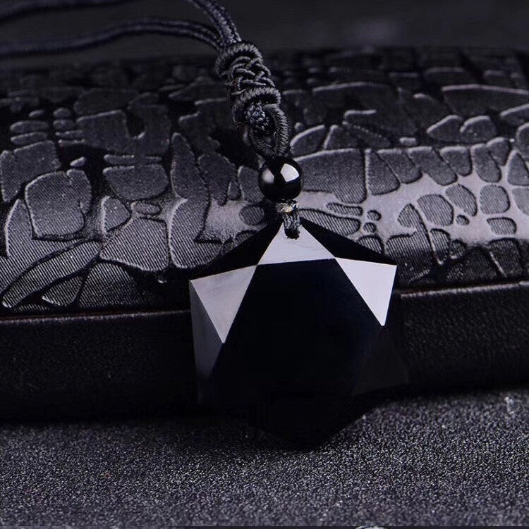 New Fashion Black Obsidian Pendant Necklace Obsidian Star Pendant Lucky Love Crystal Jewelry With Free Rope Drop shipping