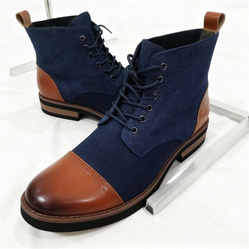 Men's Leather Lace - up Ankle Boots Retro Color - Block Formal Casual Boots Comfortable Non - slip Dress Boots For Daily Wear