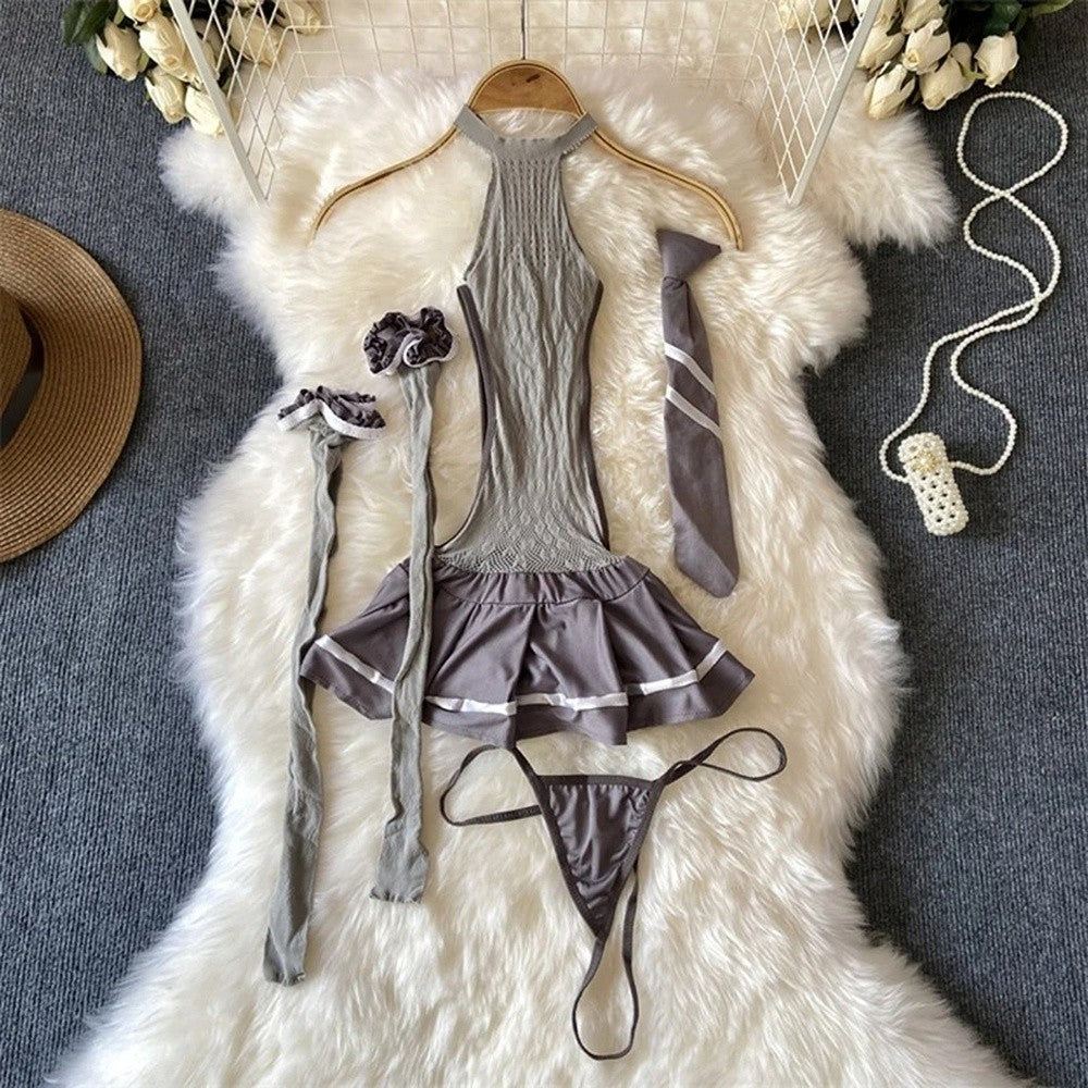Role Student Complete Maid Cosplay School Costume Set Ruffle Cosplay Vacation Halloween Outfit Halter Dress Set Outfit Costume