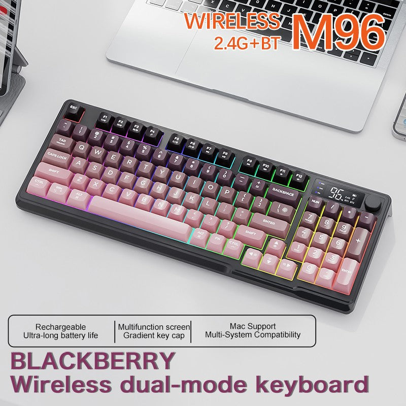 FreeWolf M96 Wireless Keyboard with Screen,Gaming Keyboard Bluetooth Dual-Mode Connection,Multi-Device Linking,Ergonomic