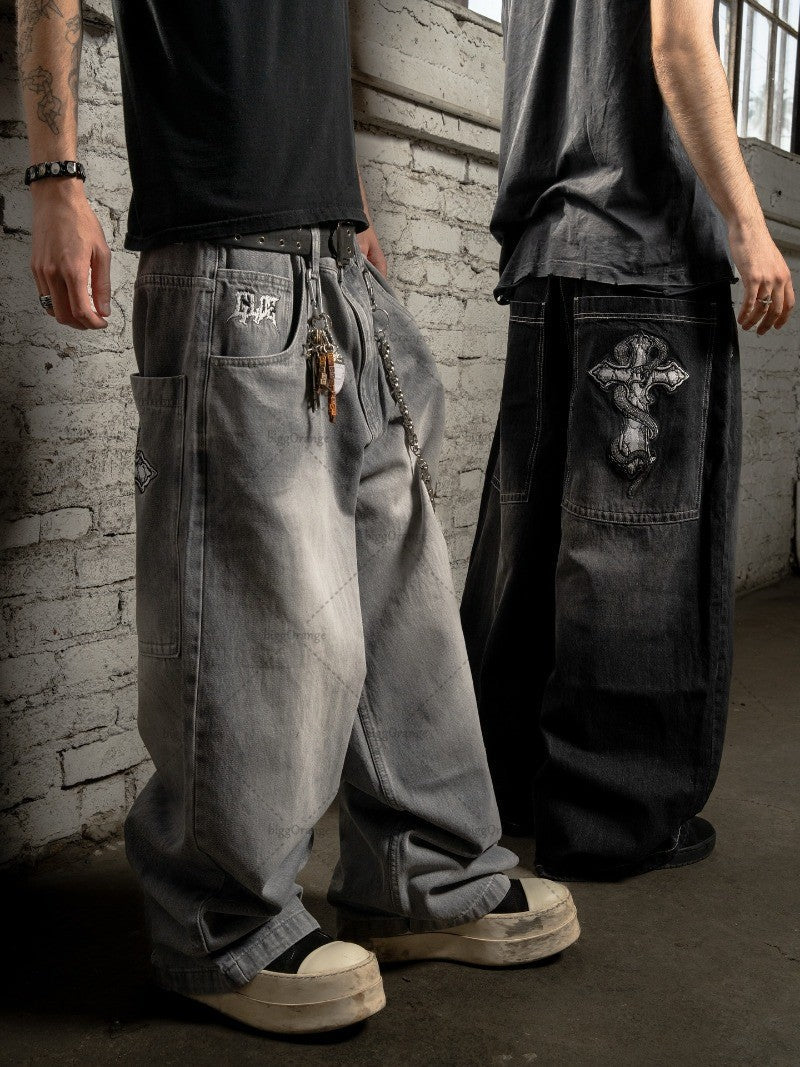 American Retro Harajuku Bgaay Jeans Men Vintage Streetwear Trousers Trendy Hip-hop Punk Y2K High-waisted Straight Pants Women