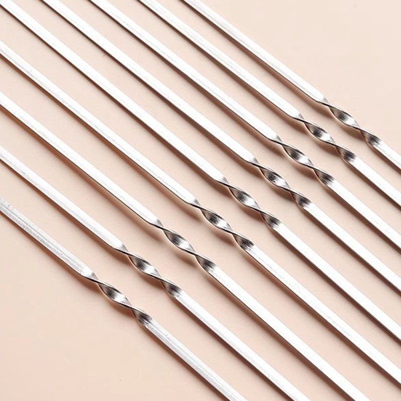 30PCS Flat metal barbecue skewers long hook stainless steel wide sharp reusable barbecue skewers set suitable for meat, shrimp