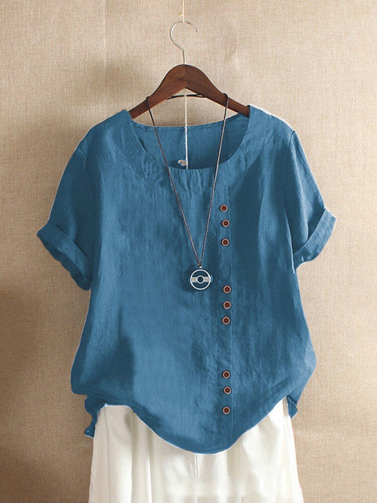 New Summer Women's Plus Size Shirt O-neck Cotton and Linen Loose Casual Ethnic Style Elegant Casual White Pink Top for Women