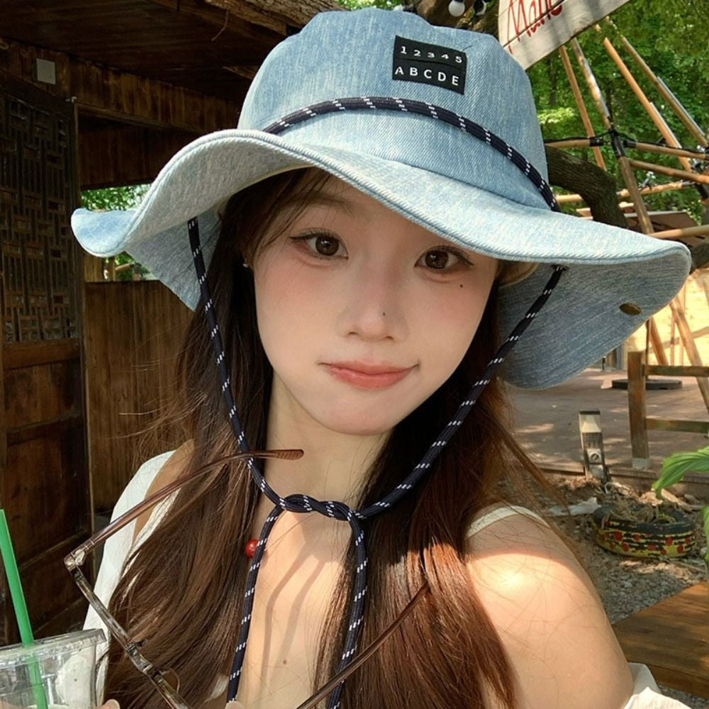 Retro Sunscreen Western Cowboy Hat Lightweight Wide-Brimmed Denim Bucket Hat Japanese Style Cloth Fisherman Hat Travel