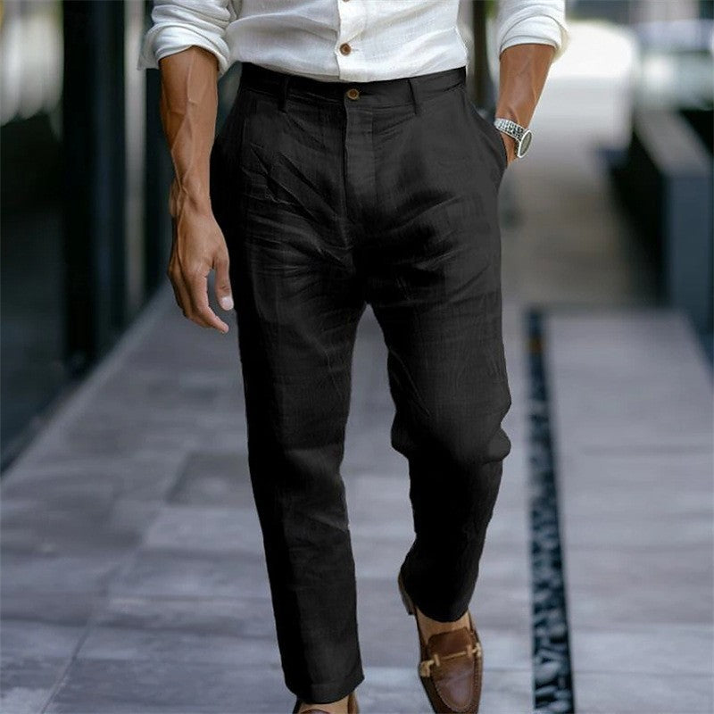 2025 Male Men's Casual Dress Linen Pants Solid White Gray Trouser Plus Size 3xl Mens Elegant Fashion Sweatpants Men Streetwear