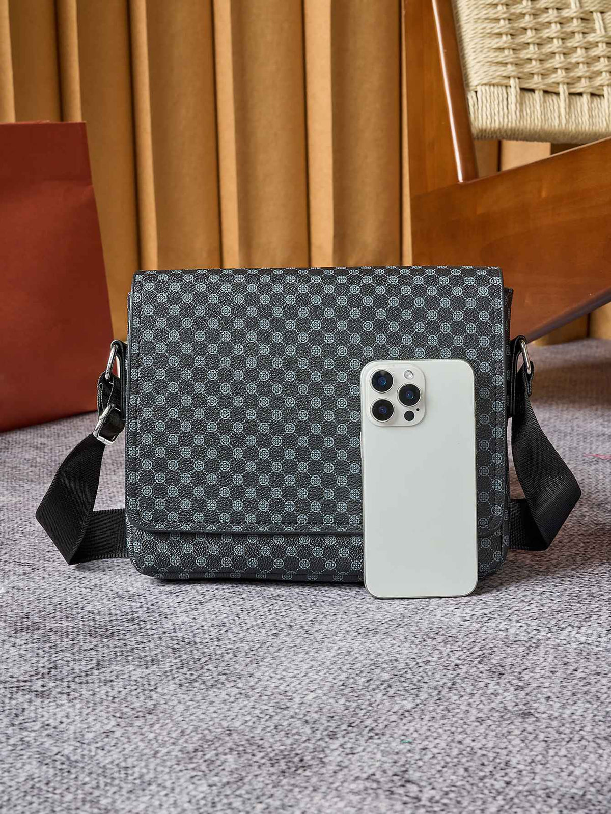 ??24cm Men's Crocodile Embossed Crossbody Bag - Slim Anti-Theft PU Sling Bag w/ Phone Pocket, Fits 10" Tablet & Passport