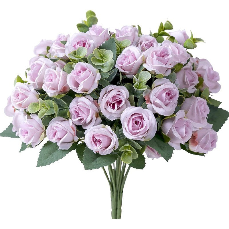 10 Heads pink Artificial Silk Rose Flowers Fake White Eucalyptus Peony Flower Bouquet, for Home Wedding Party Garden Decoration