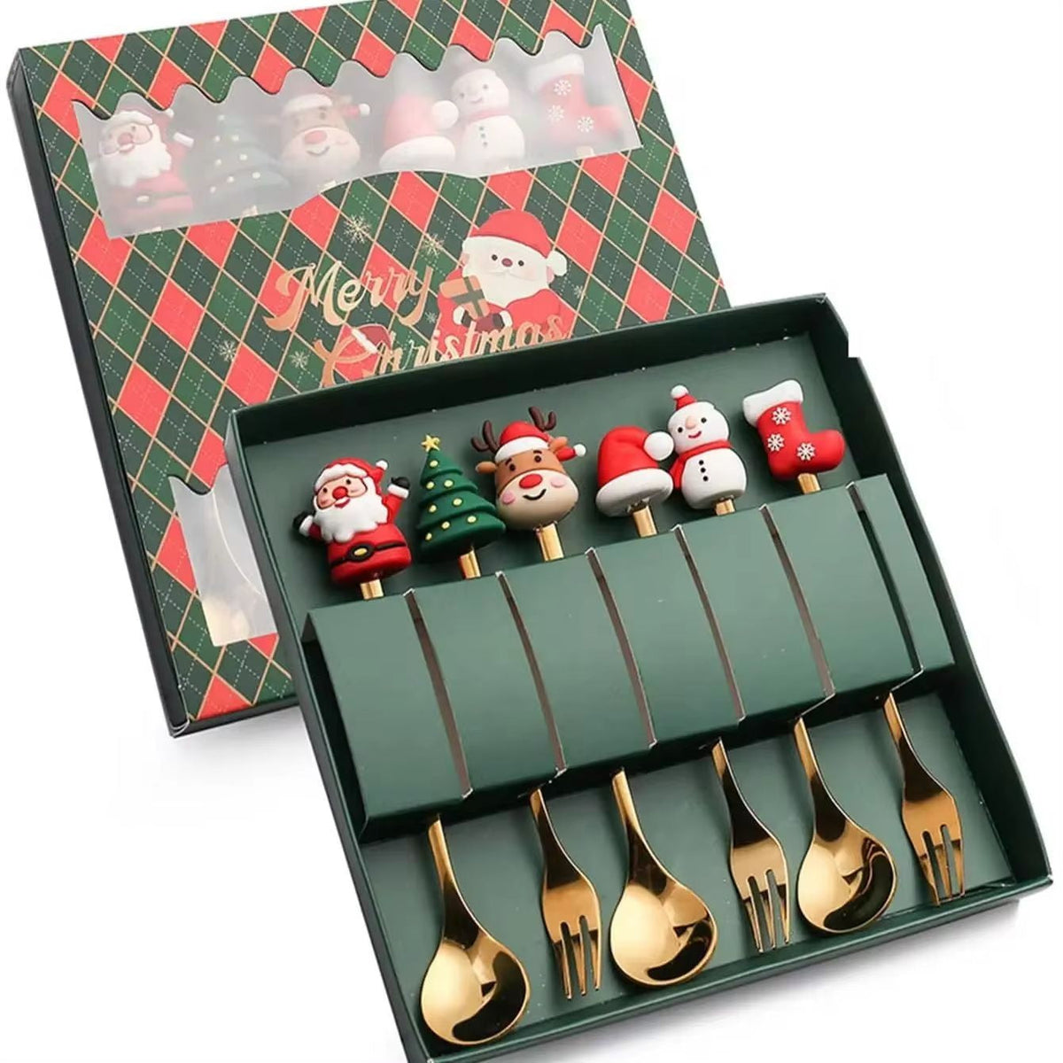 Christmas Themed Cutlery Set Stainless Steel Creative Cartoon Knife Fork Spoon 2/4/6pcs Set Holiday Gift Cutlery Decoration