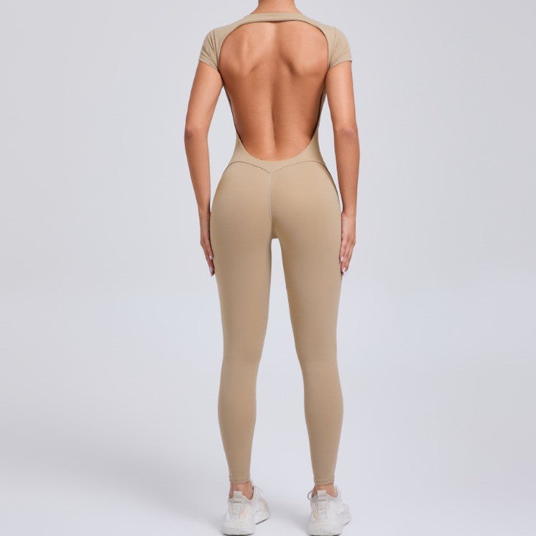 Seamless Yoga Jumpsuits Sports Fitness Hip-lifting Short-sleeved Backless One-piece Workout Gym Leggings Tracksutis for Women