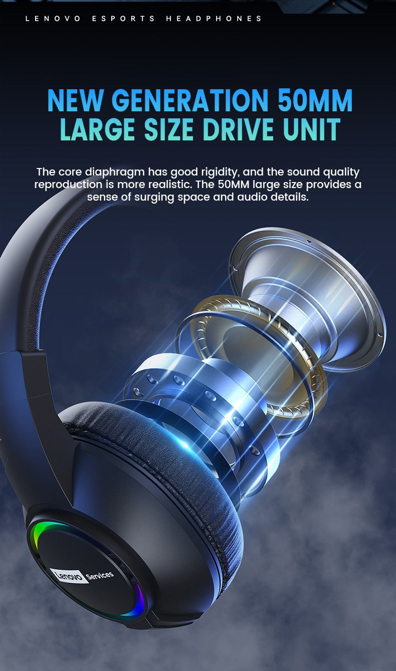 Lenovo E08 Wired Gaming Headphone with Microphone RGB Light Computer Laptop 7.1 Virtual Surround Sound Effects E-sports Headset