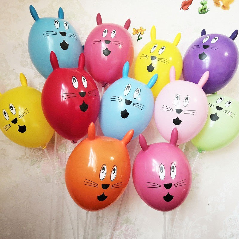 10pcs 12 inch printed latex balloon rabbit shaped children's toy ball cartoon animal balloons birthday decoration