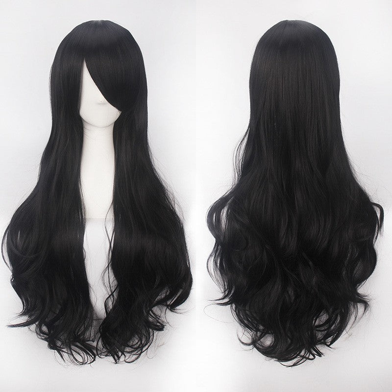 European and American style cos color anime wig, with foreign trade buckle net, universal, 80CM long, curly Synthetic fiber wig