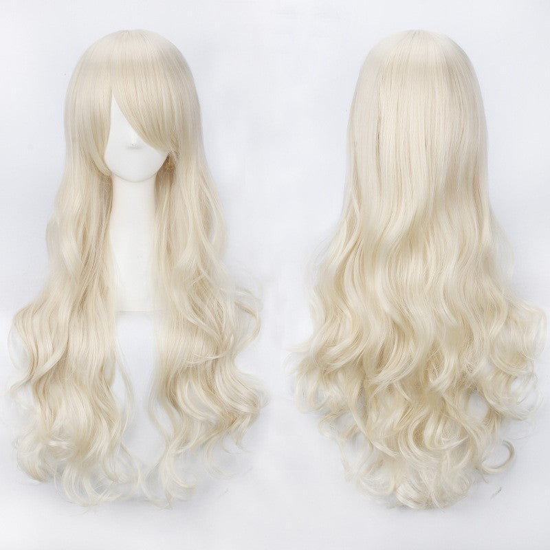 European and American style cos color anime wig, with foreign trade buckle net, universal, 80CM long, curly Synthetic fiber wig