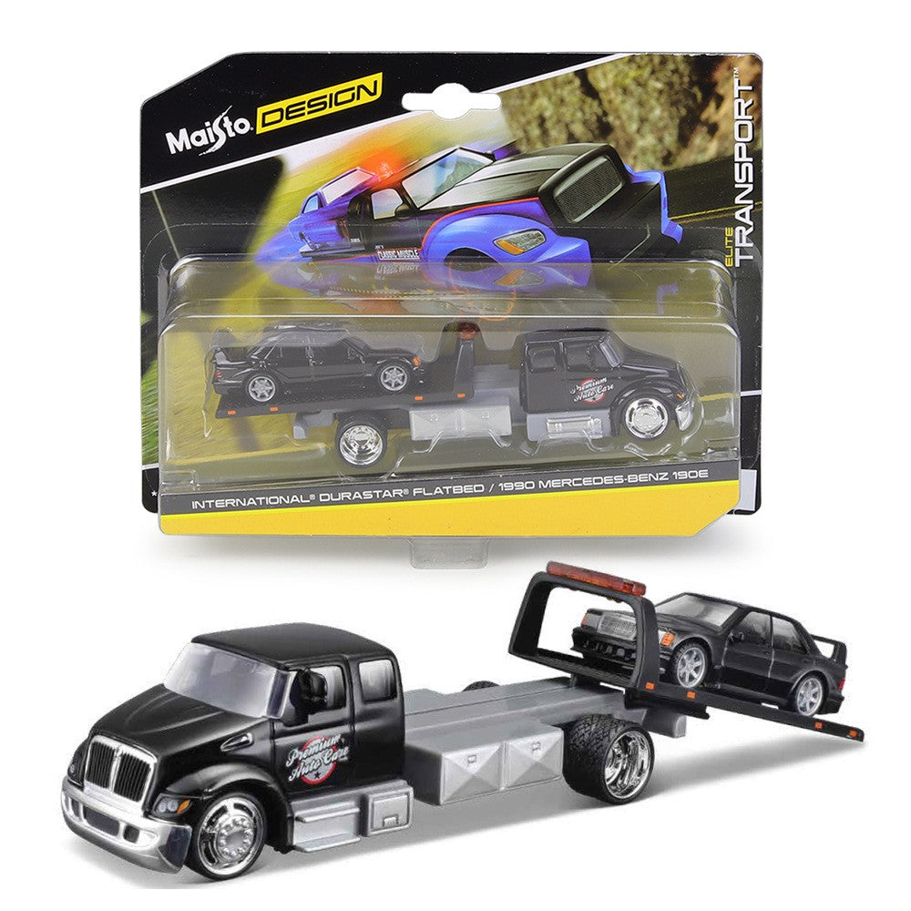 Maisto 1:64 International Durastar Flatbed Truck 1990 Mercedes Benz 190e 190 E Set Of Realistic Alloy Towing Trailer Car Model