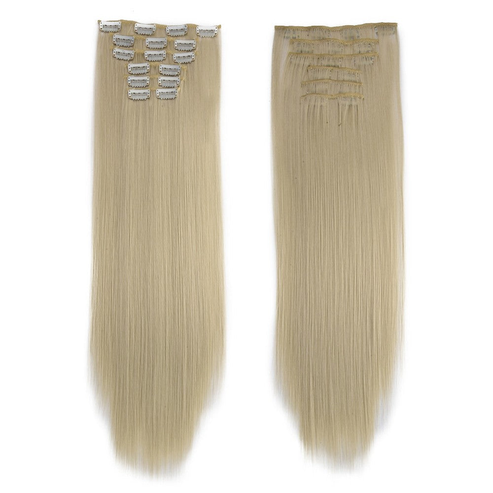 16 Clips in Hair Extensions 24Inchs Long Straight Hairstyle Synthetic Blonde Black Hairpieces Heat Resistant Fake Hair 6Pcs/Set