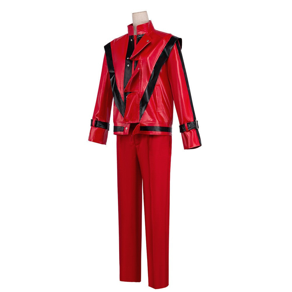 Michael Jackson Thriller Scary Cosplay Costumes movie Red Leather Jacket Pants Uniform Anime Halloween Costume for Men Woman