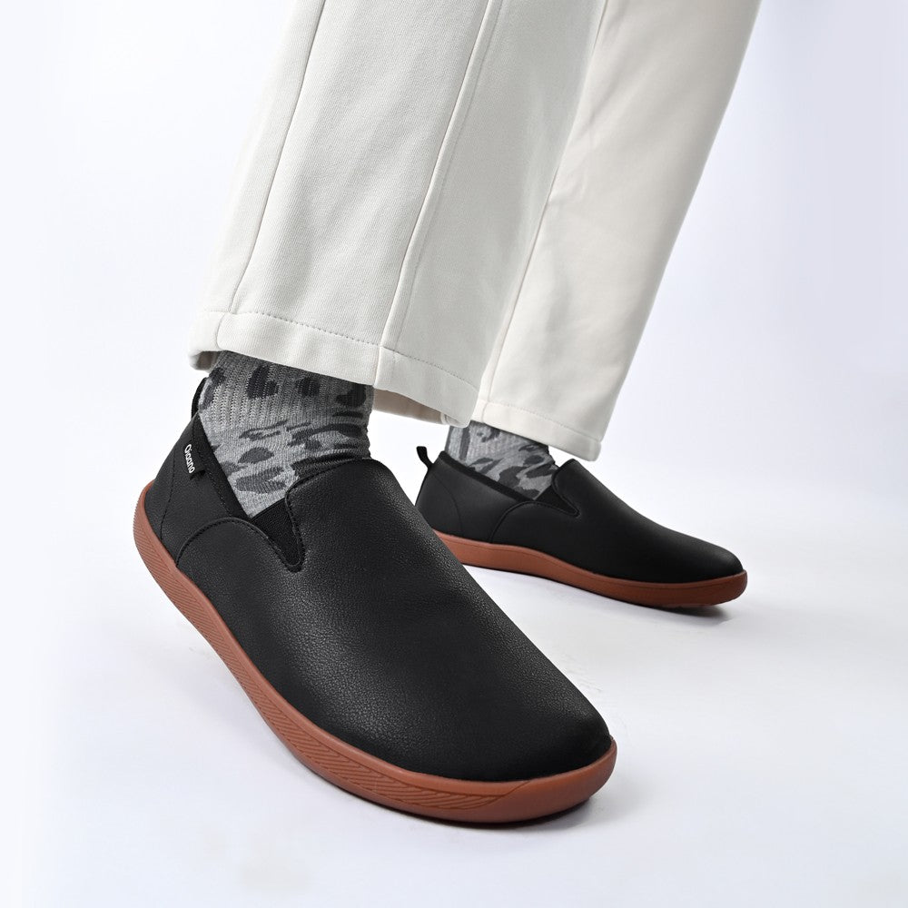 Oiaano Wide Toe Men Minimalist Shoes Comfortable Sneakers Leather Casual Shoes Black Slip On Leisure Loafers Drive Office