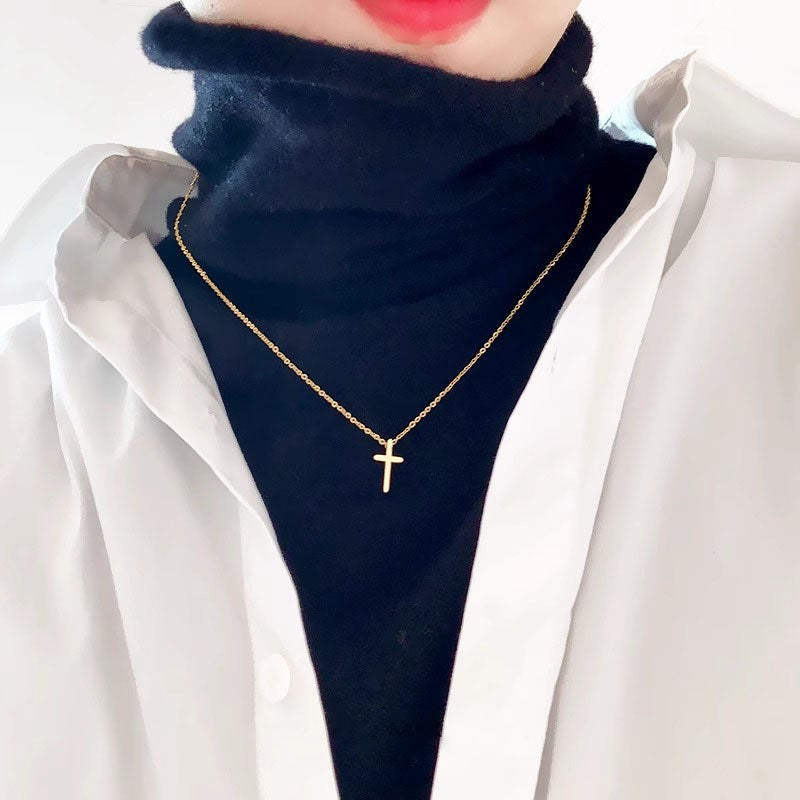 Stainless Steel Cross Necklac Gold Color Necklace for Women Men Exquisite Chain Necklaces Birthday Present Jewelry Accessories