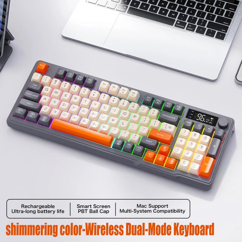 M96 Bluetooth Keyboard Wireless FREEWOLF Screen Gaming Keyboard,Electronic Screen, Multi-Device Connection,Ergonomics Gaming