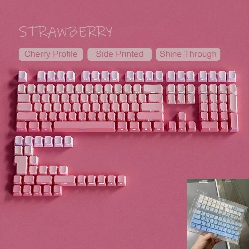New 133 Keys Gradient Green Shine Through Keycaps Side Printed PBT Keycap Cherry Profile Double Shot for Mechanical Keyboards