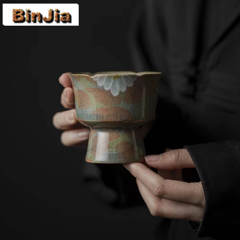 Hand-painted Cracked Glaze Chrysanthemum Fruit Tray Chinese Tall Bowl Dishes Boutique Plates For Food Serving Ornaments 120ml