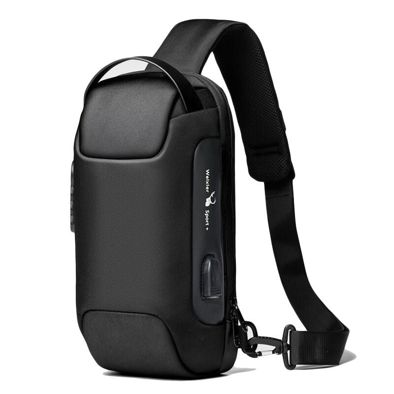 Men'S Usb Crossbody Bag Anti-Theft Shoulder Bags Waterproof Oxford Waist Bag Multifunction Short Travel Messenger Chest Pack