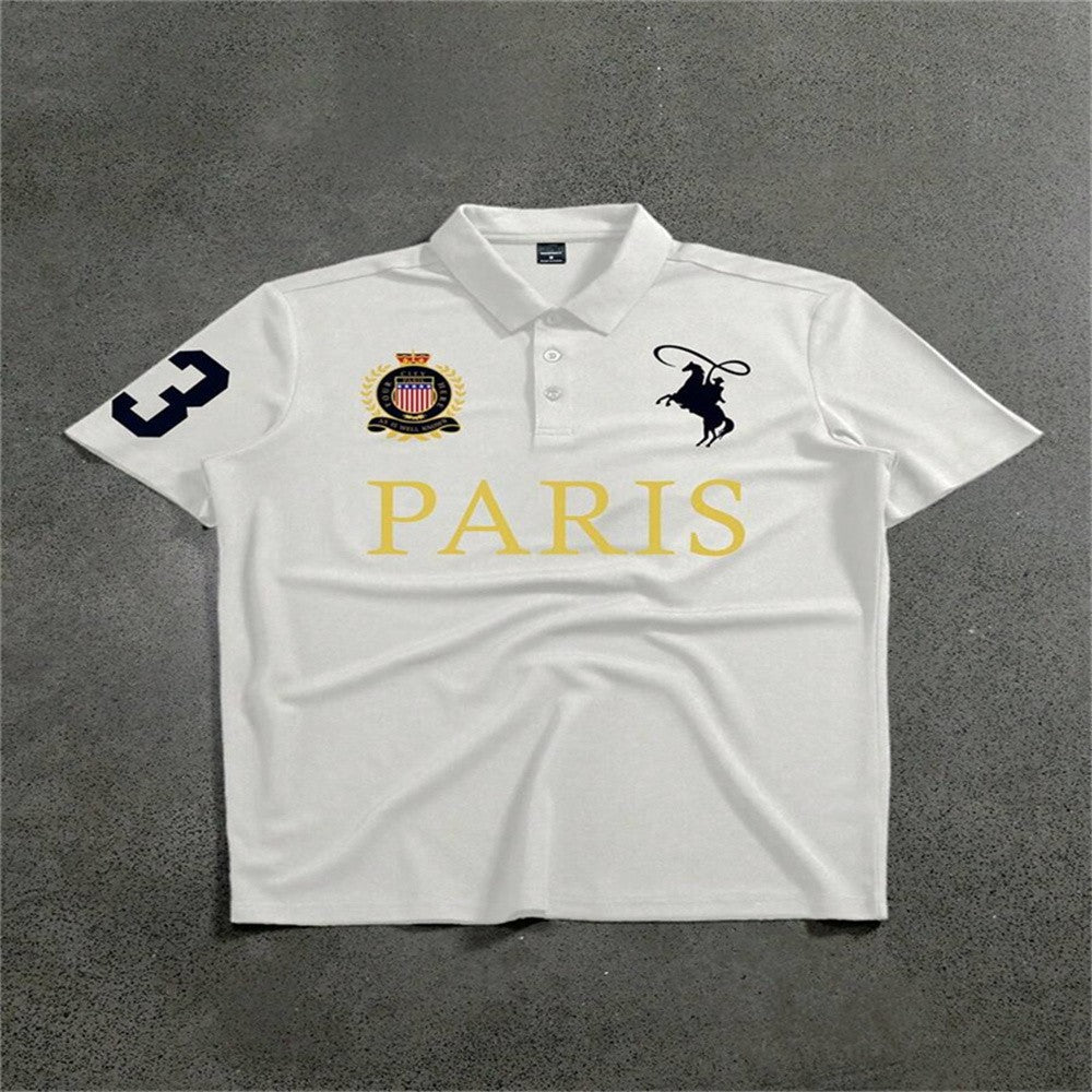 2025Manfinity Homme Manfinity Sporty Men's Simple Print Turndown Collar Ribbed Polo Shirt