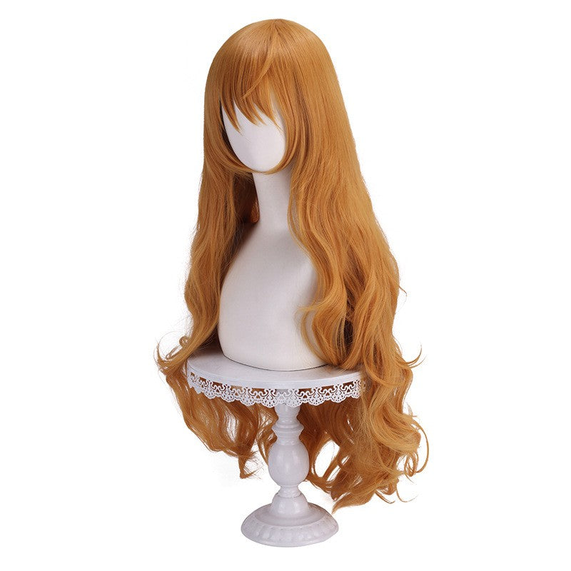 Synthetic Long Orange Wavy Cosplay Wig - Heat Resistant Anime Party Hair (Nami-Inspired Style)