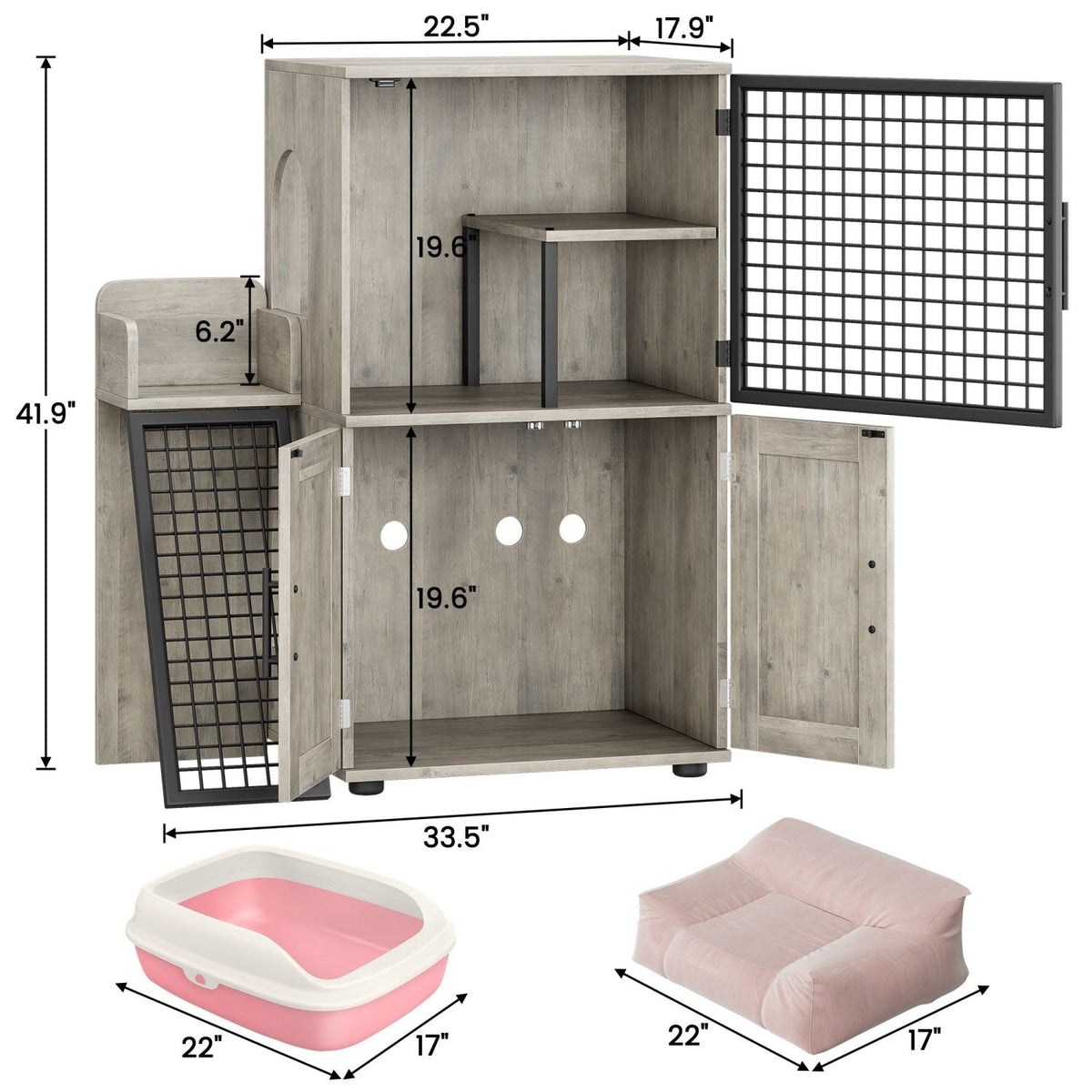 Cat Litter Box Enclosure with Platform,Double Layer Cat Litter Hidden Furniture,Cat Washroom Furniture,Cat House with Ladder