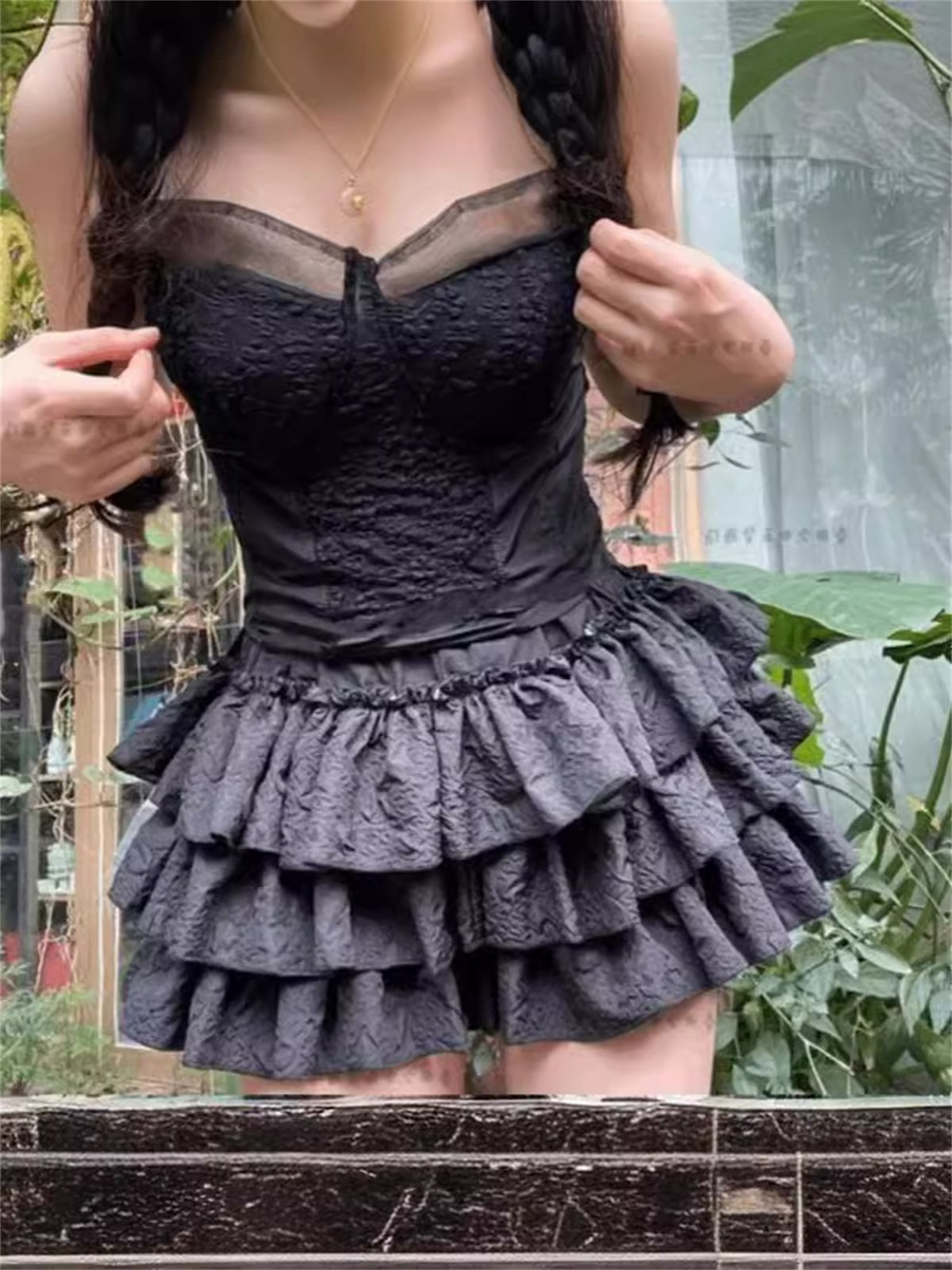 Kawaii Ball Gown Short Skirt Pleated Ruffles Layered High Waist Solid Mini Cake Skirts Lolita Girl Sweet Cute Elastic Waist Y2K