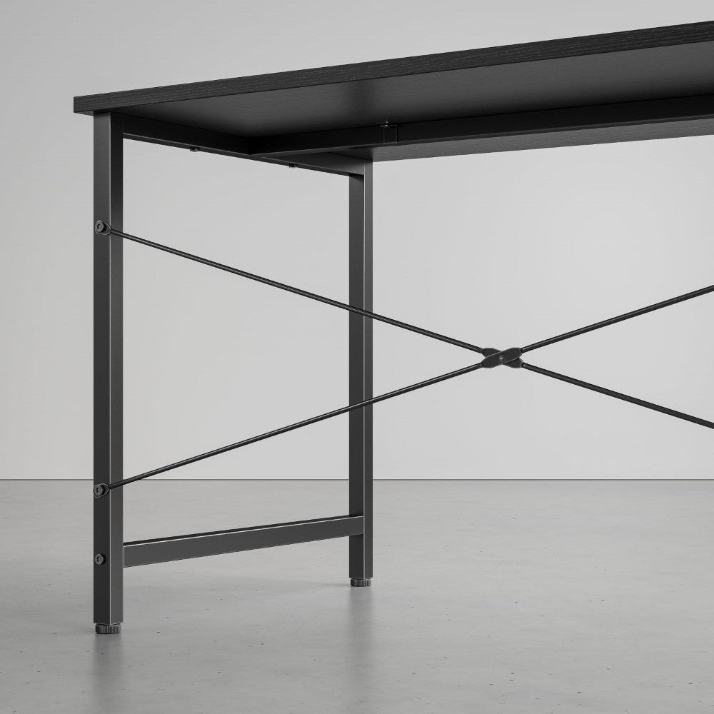 Contemporary Home Office Writing Desk, 40-inch Study Table with Sleek Black Metal Frame