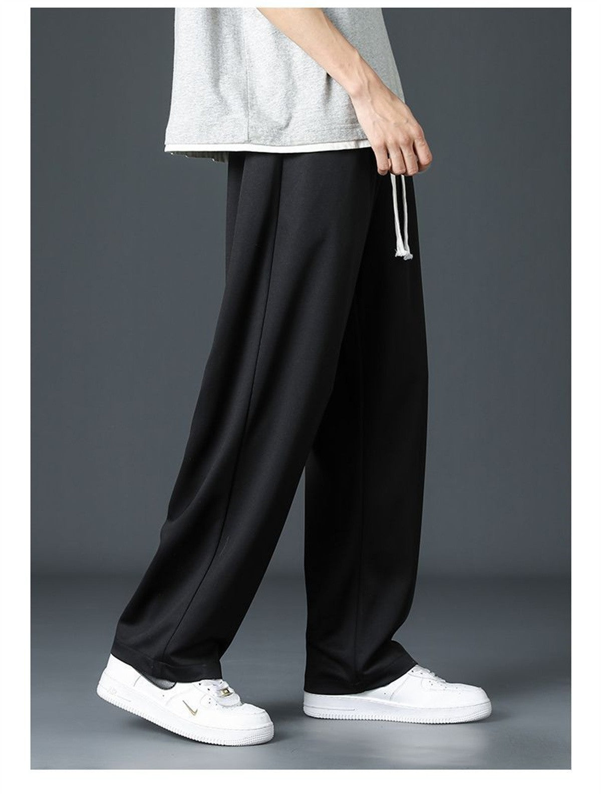 Black Straight Pants for Men's Summer Wide Leg Pants Casual Harajuku Student Pants High Street Trousers Gray Cool Sweatpants
