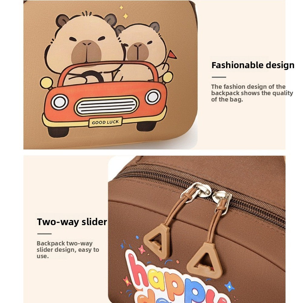 Kawaii Cartoon Capybara Backpack Nylon Lightweight Capybara School Bag Large Capacity Multi-pocket Kindergarten Backpack