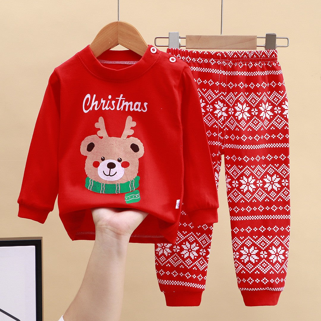 2025 Autumn Christmas Kids Cotton Pajama Set Long Sleeve Thermal Underwear for Boys and Girls Baby Homewear Clothes