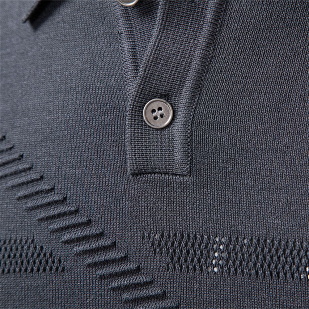 New Autumn Winter Thermal Comfort Mens Polo Shirt For Solid Stripe Long Sleeve Slim Fit Warm Social Casual Sweater for Men