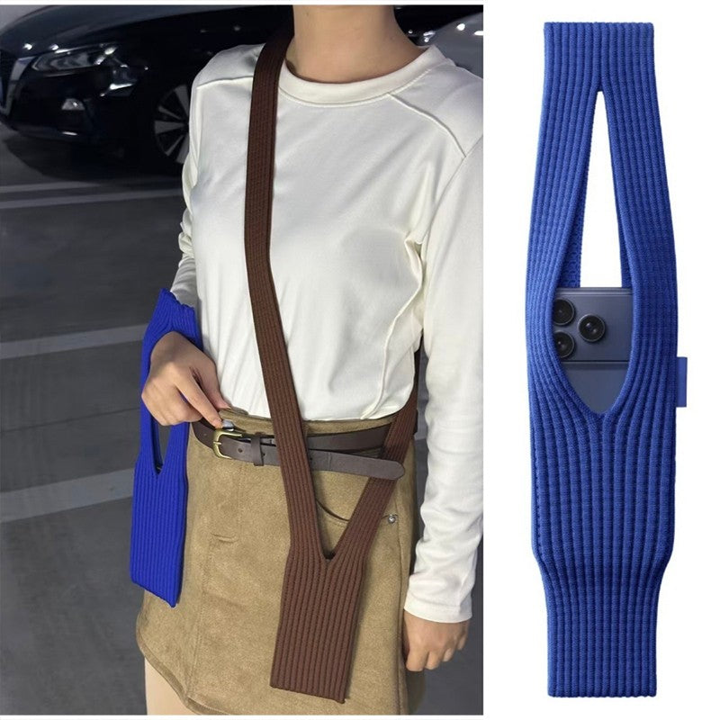 Knitted Phone Bag Scarf Style Unisex Crossbody Shoulder Phone Pouch Colorful Portable Slim Pocket Casual Phone Storage Accessory