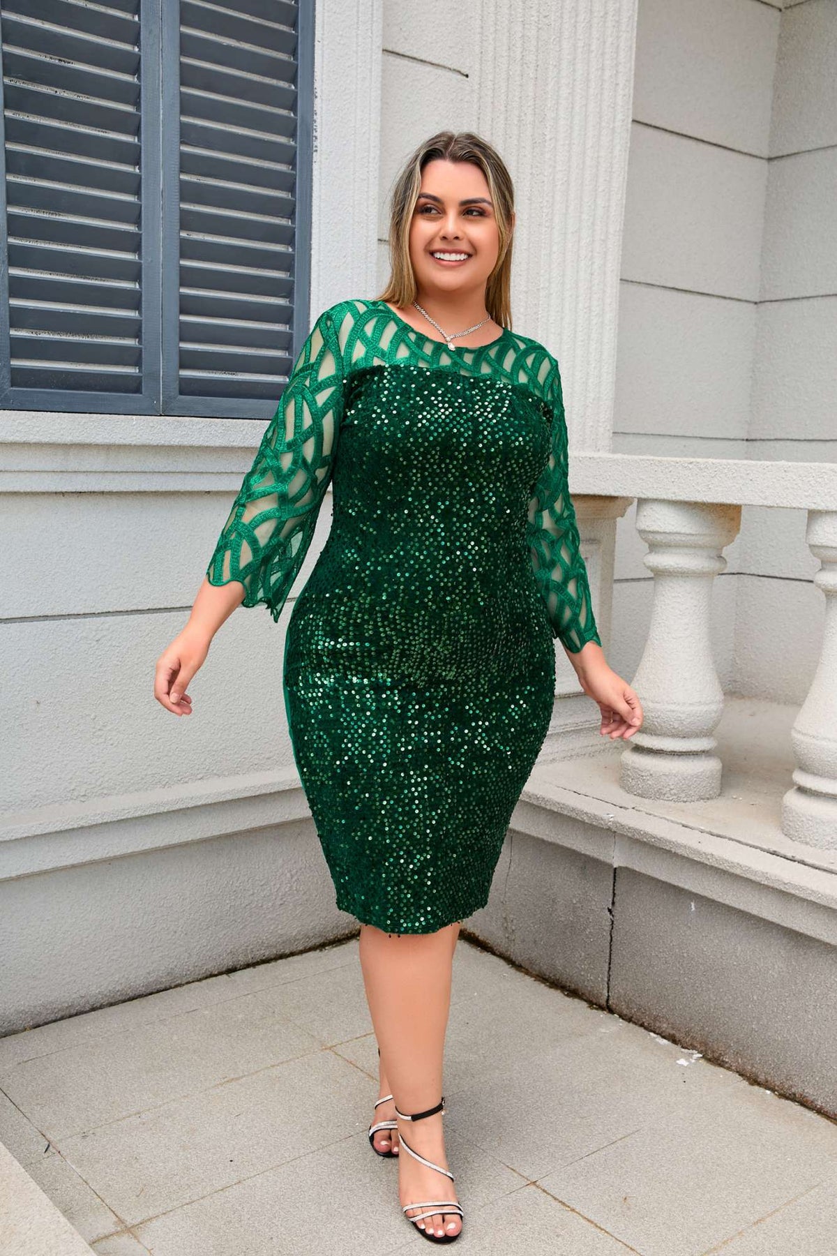 Party Dress Plus Size Ladies Midi Sequin Mesh Long Sleeve Lace Elegant Bodycon L-4XL 5XL Evening Dresses Woman Summer