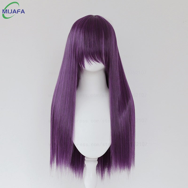 Very High Quality 400g 48 Colors 24Inch 60cm Long Straight Cosplay Wig With Bangs Heat Resistant Hair Anime Wigs + Wig Cap