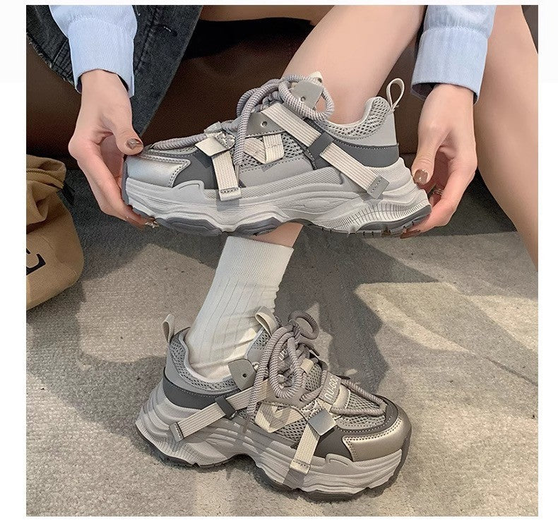 Women's Chunky Sneakers Breathable Mesh Platform Sports Shoes Woman Fashion Lace Up Thick Sole Casual Shoes Mujer