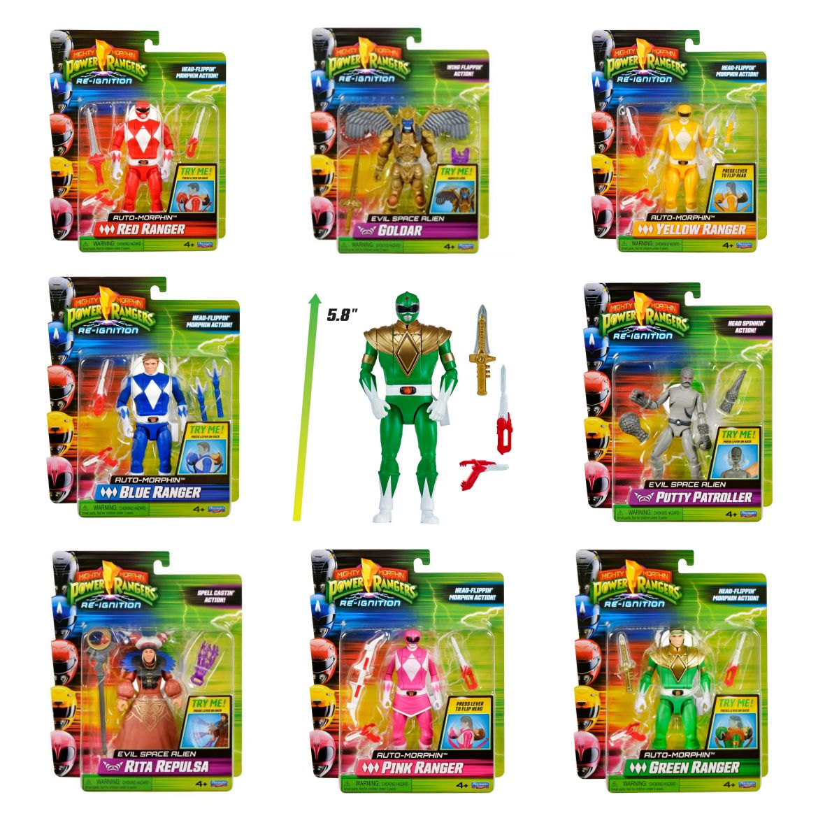 Anime Mighty Morphin Power Rangers Red Ranger Action Figure Green Ranger Model Doll Toy Collect Ornaments Kids Gifts
