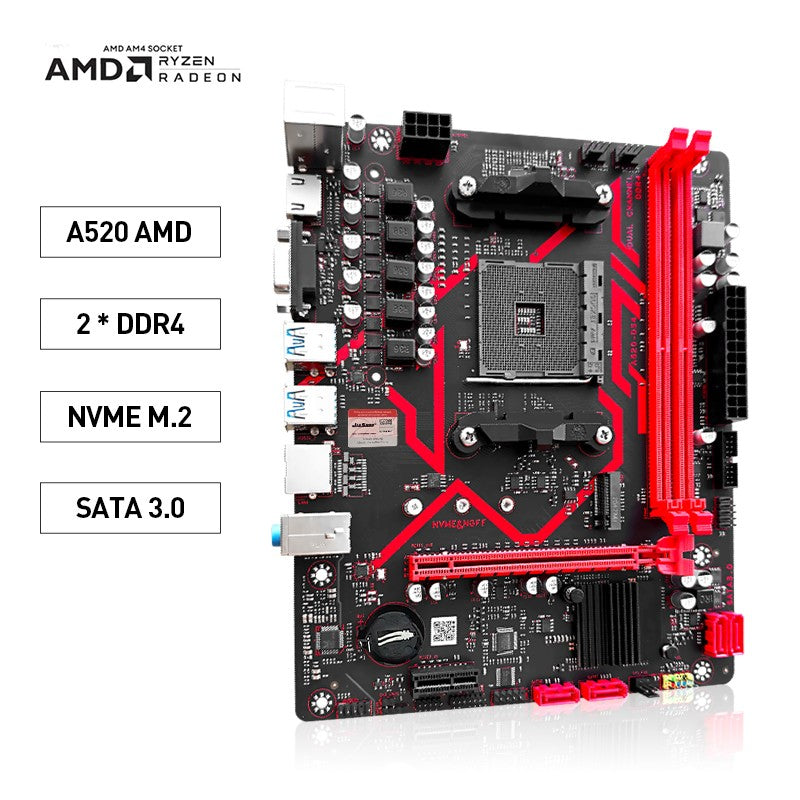 JIESHUO A520M Motherboard CPU Set AM4 Ryzen Kit with Processor Dual Channel DDR4 3200MHz Cooler Support M.2 NVME 4*SATA3.0 WIN11
