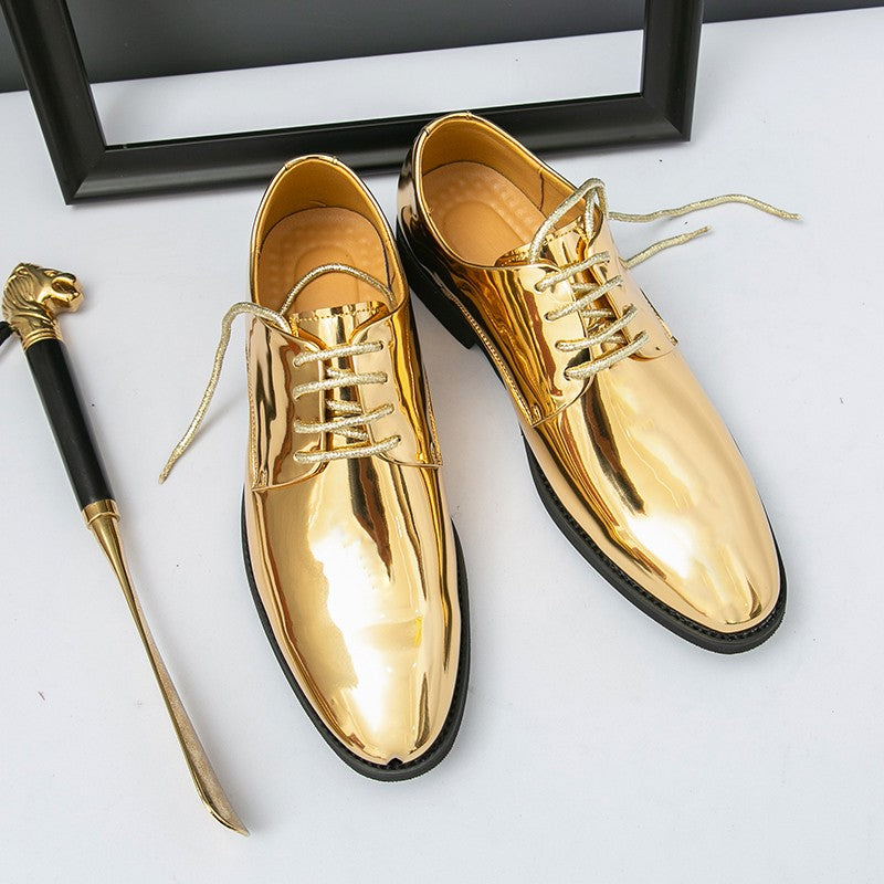 Large Size 38-50 Pointed Leather Shoes Man Business Performance Men's Dress Shoes Luxury Golden Bright Shoes Man Wedding Shoes