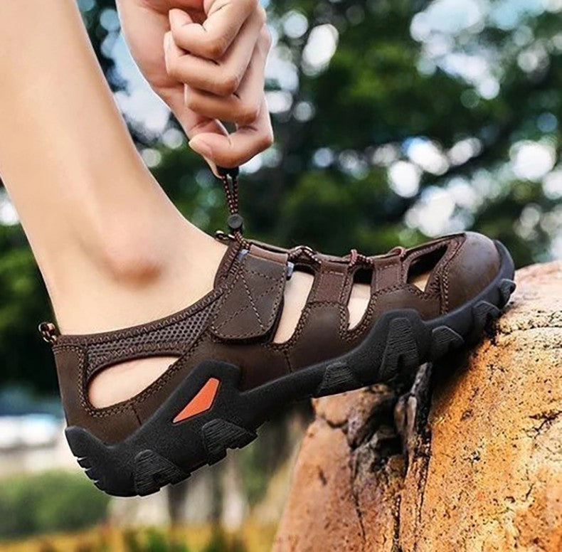 New Summer Mens Sandals Genuine Leather Antiskid Breathable Outdoor Sandalias Trekking Casual Beach Shoe Male Loafers Big Size