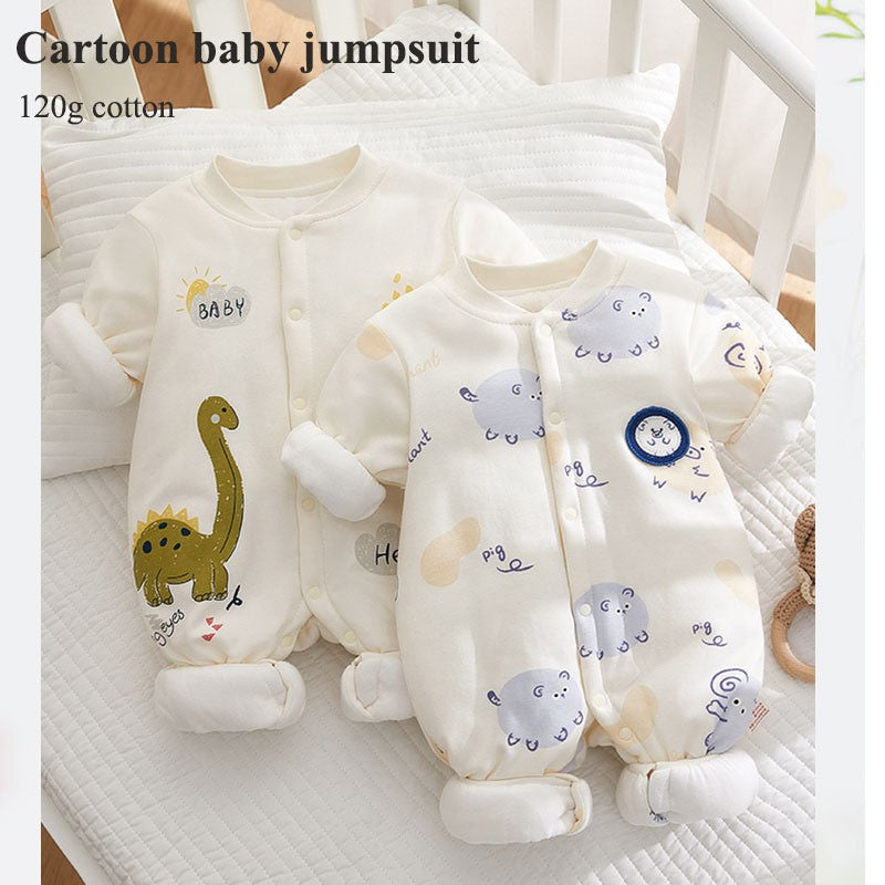 Xmas 2025 Winter 100% Cotton Thick Baby Jumpsuit Class A Skin Friendly 0-18M Side-release Button Animal Print for Boys Girls