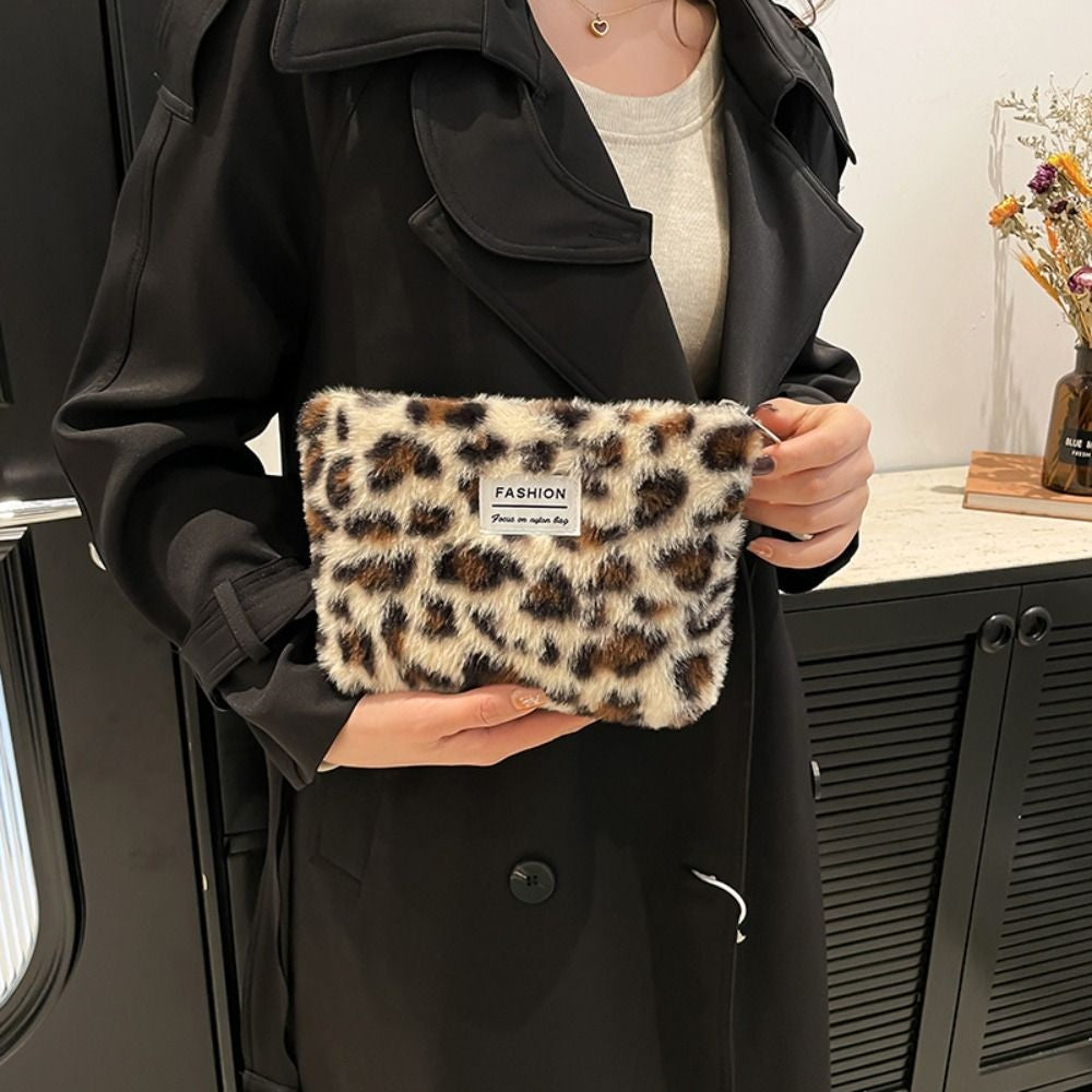 INS Style Canvas Sanitary Mat Bag Leopard Change Purse Coins Keys Wallet Zipper Design Credit Card Holder Cosmetics Napkin