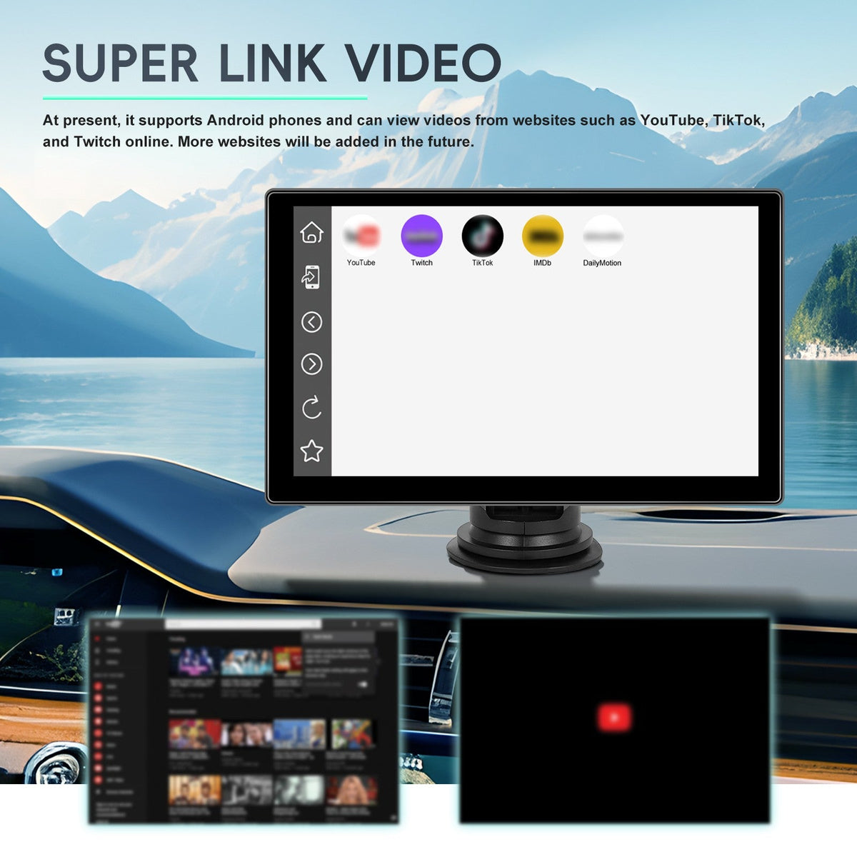 Portable 9" Car Mirror Radio Multimedia Video Player Universal Wireless CarPlay Android Auto Screen Bluetooth AUX TF GPS DVR