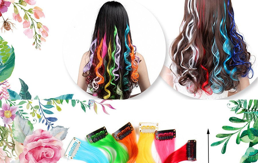 Synthetic Rainbow Wavy Hair Extensions Long Hair Extensions One Single Clip In Wigs Colorful Synthetic Fiber False Fake Hair 20";;VERDADEIRO;;"Q33,20inches