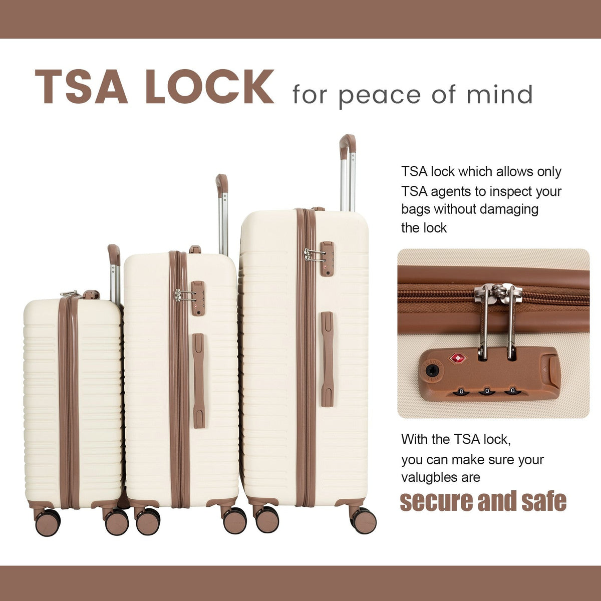 Luggage Sets 3-Piece Suitcases with Double Spinner Wheel,Suitcase Set ABS Hard Case Luggage with TSA Lock